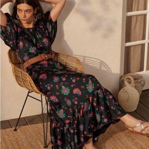 Boden maxi dress. Black with colorful floral and paisley print. Size S